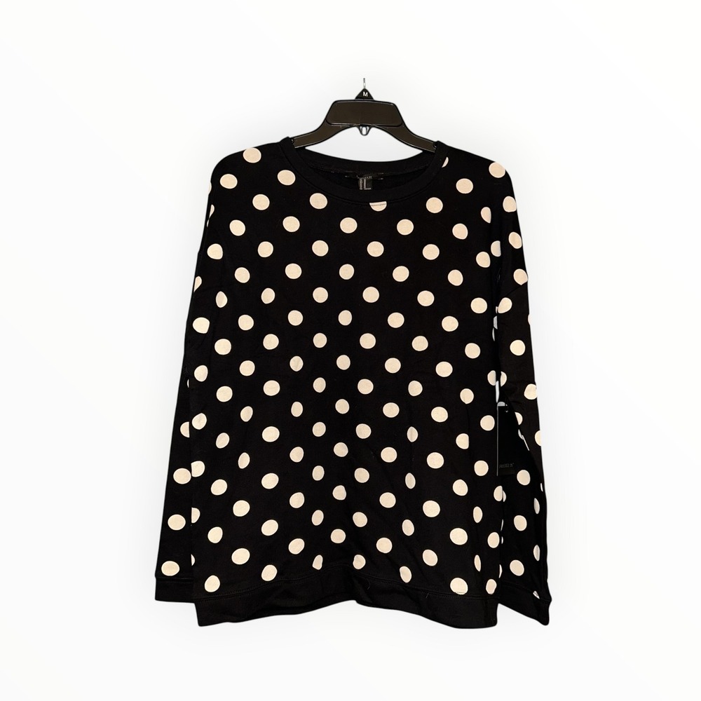 Forever 21 Womens Polka Dot Sweatshirt Black White Cotton Pullover Medium NWT